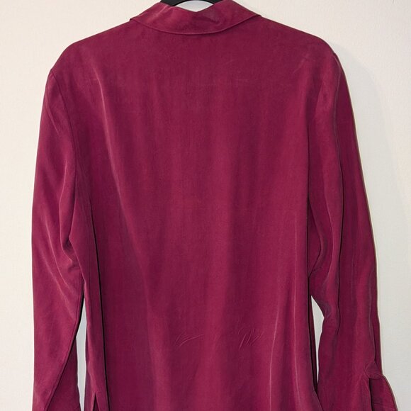City Silk Women's Burgundy 100% Silk Button-Up Blouse with Pockets. Size Large. - Picture 3 of 4